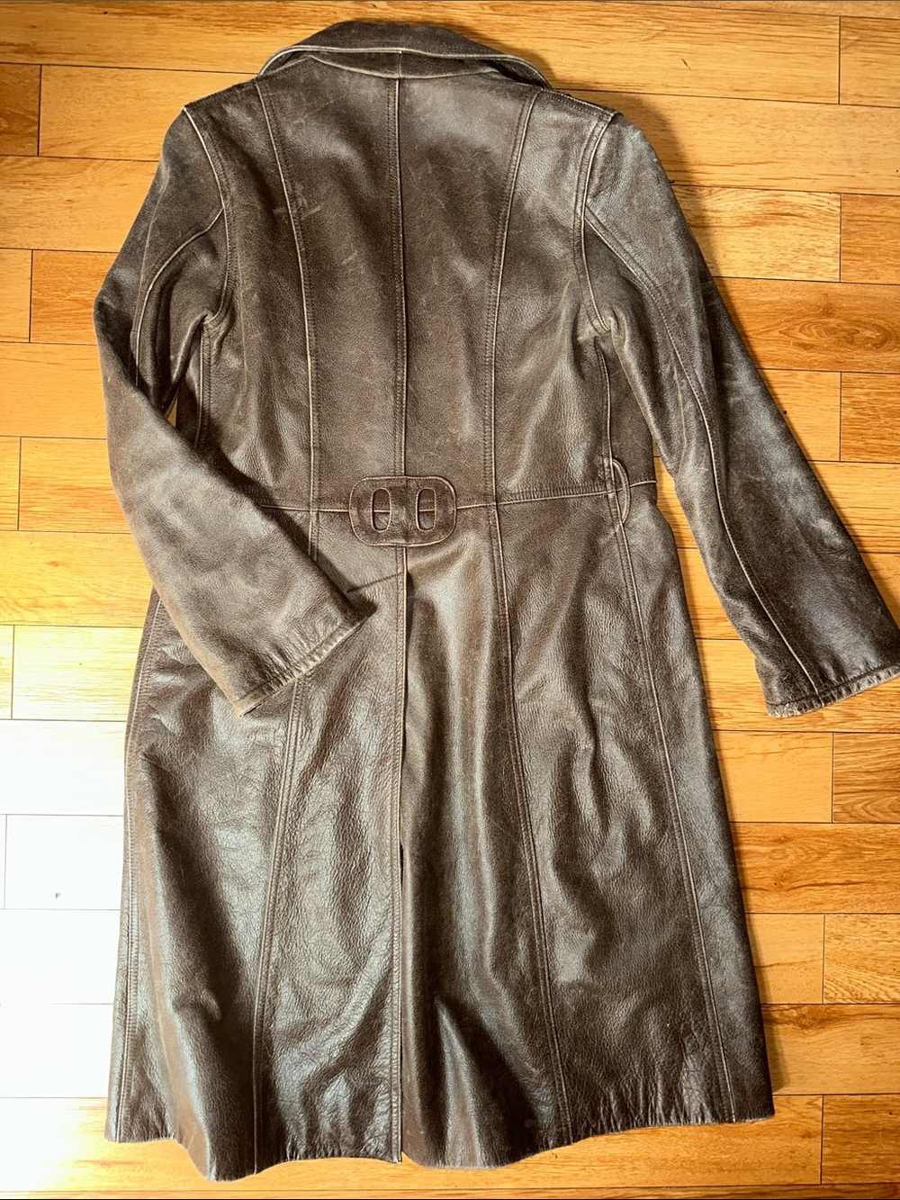 Y2K Guess Brown Long Leather Trench Coat SMALL - Picture 8 of 12